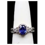 Sterling oval sapphire ring, lab created