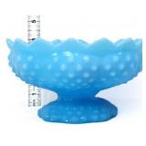 Fenton blue milk glass hobnail candle bowl