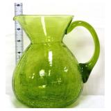 Olive green crackle glass 7in pitcher