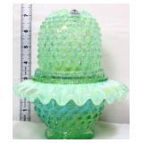 Fenton willow green opalescent hobnail fairy lamp