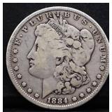 1884 Morgan silver dollar