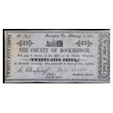1863 Rockbridge County Lexington VA 25 cent note