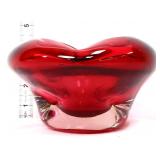 Cranberry/clear art glass 6in bowl