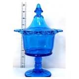 IG colonial blue lace edge lidded candy jar