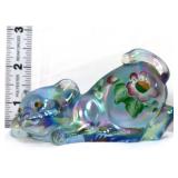 Fenton blue iridescent cat w/ flowers