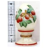 Fenton white iridescent pears & ribbons egg