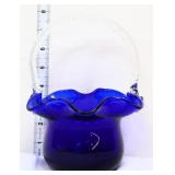 Cobalt glass basket w/ clear handle