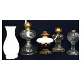 Lot of oil lamp bottoms & shade