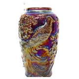 Fenton 10in aubergine carnival tropical bird vase