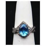 Sterling pear blue topaz ring, lab created