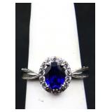 Sterling oval sapphire ring, lab created