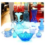 Mixed estate lot, inc blue vases & glass