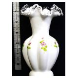 Fenton silvercrest 5in melon vase w/ flowers