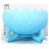 Fenton blue satin orange tree footed bowl