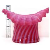 Fenton cranberry opalescent rib optic hat vase
