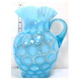 Fenton 10in blue opalescent coin dot pitcher
