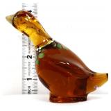 Fenton amber goose figure w/ holly berries