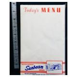 Sealed vintage Sunbeam Menu pad