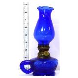 Vntg cobalt blue oil lamp
