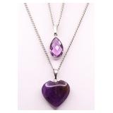 Lot of 2 amethyst necklaces, lab created