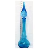 Vintage blue 20in genie bottle w/ stopper