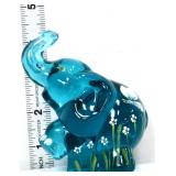 Fenton 4in blue elephant with white flowers