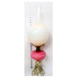 Vntg pink quilted parlor lamp w/ ball shade