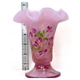 Fenton signed pink opalescent stretch floral vase