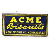 Vntg porcelain 17.75x9 Acme Biscuits adv sign