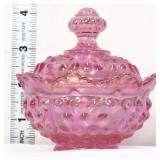 Fenton pink iridescent hobnail trinket dish