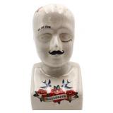 10.5in phrenology head w/ mustache & flowers