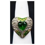 Heart shape emerald ring, lab created
