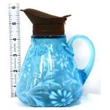 Vntg blue opalescent syrup pitcher
