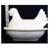Vintage milk glass hen on nest