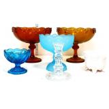 6 piece estate glassware lot, inc amber compotes