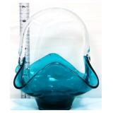 Art glass dark blue basket w/ clear handle