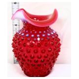 Fenton cranberry opalescent hobnail 5in pitcher