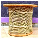 Vintage rattan table w/ glass top see photos