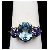 Sterling oval blue topaz ring, lab created