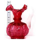 Fenton cranberry 6.5in beaded melon pitcher
