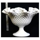 Fenton milk glass hobnail open compote