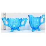 Vntg colonial blue paneled sugar & creamer set