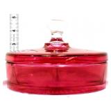 Vntg cranberry flash divided covered candy dish