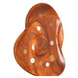 MCM unusual brown pottery ashtray w/ coin inlay