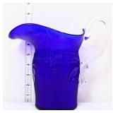 Vntg cobalt 8in champagne pitcher, clear handle