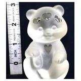 Fenton clear satin teddy bear w/ etched hearts