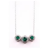 Emerald 3 stone necklace, lab created