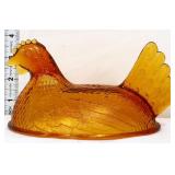 Vintage amber glass hen on nest lid