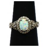 Sterling oval fire opal ring, lab created