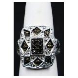 Black/white sapphire dinner ring, lab created